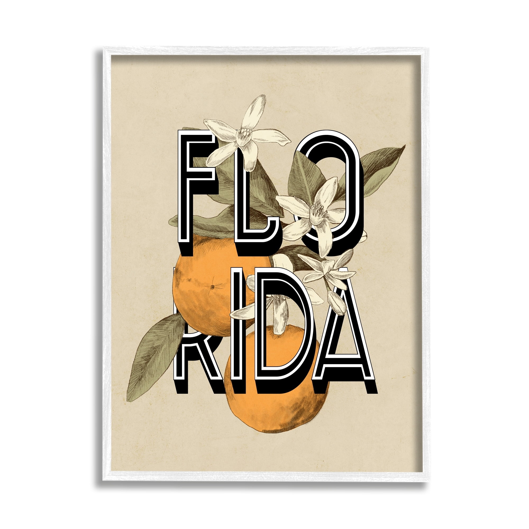 Stupell Industries Florida Orange Blossoms State Flower Typography Graphic Art White Framed Art Print Wall Art, Design by Daphne Polselli