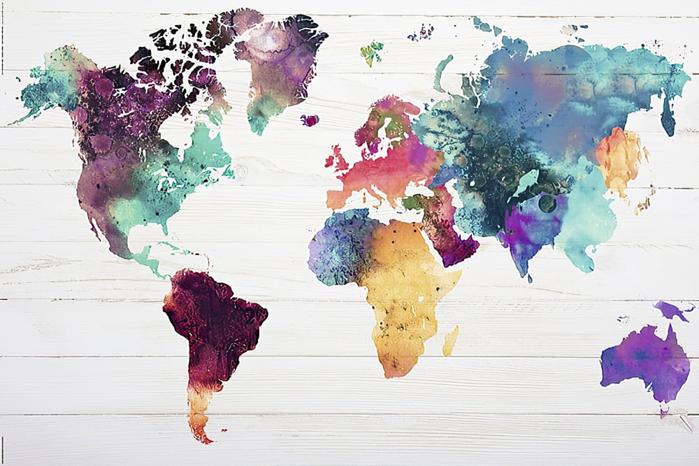 Watercolour World Map Painting High Quality wall  Art poster Choose your Size 