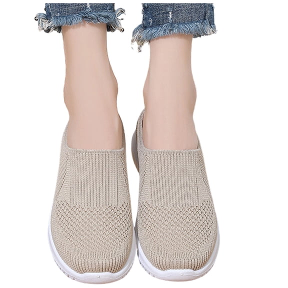 Miqool Women's Breathable Knit Mesh Slip-On Mule Sneakers, Lightweight Backless Walking Shoes for Casual Daily Wear