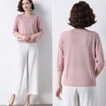 thumbnail image 4 of Rimocy - Jersey de cuello redondo calado para mujer, suéter básico de media manga de verano 2023, tejido informal fino de color liso para mujer, 4 of 6