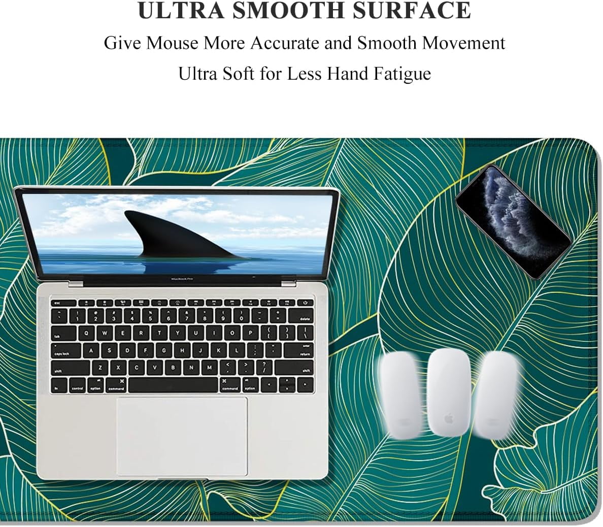 Desk Pad, XL Extended Large Gaming Mouse Pad 31.5 x 11.8 Inch, Waterproof Mousepad with Stitched Edge, Non-Slip Computer Keyboard Laptop Mat for Women Men Office Work, Teal Tropical Leaves