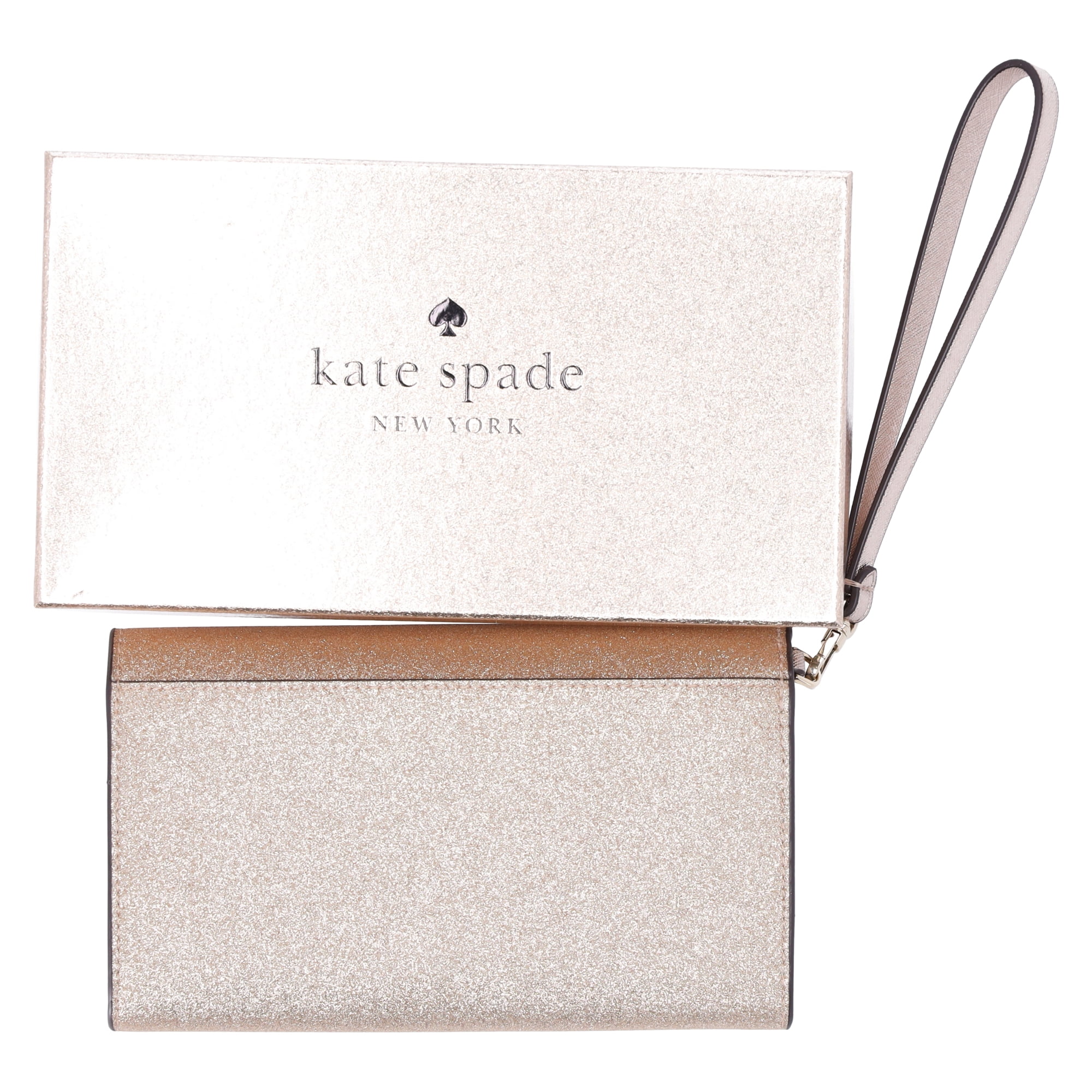 Kate Spade Glimmer Boxed Medium Flap Phone Wristlet Wallet Gold Glitter Holiday Walmart