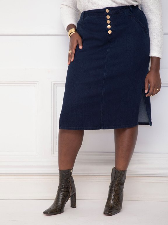 Women's Plus High-Rise Button Fly Denim Skirt