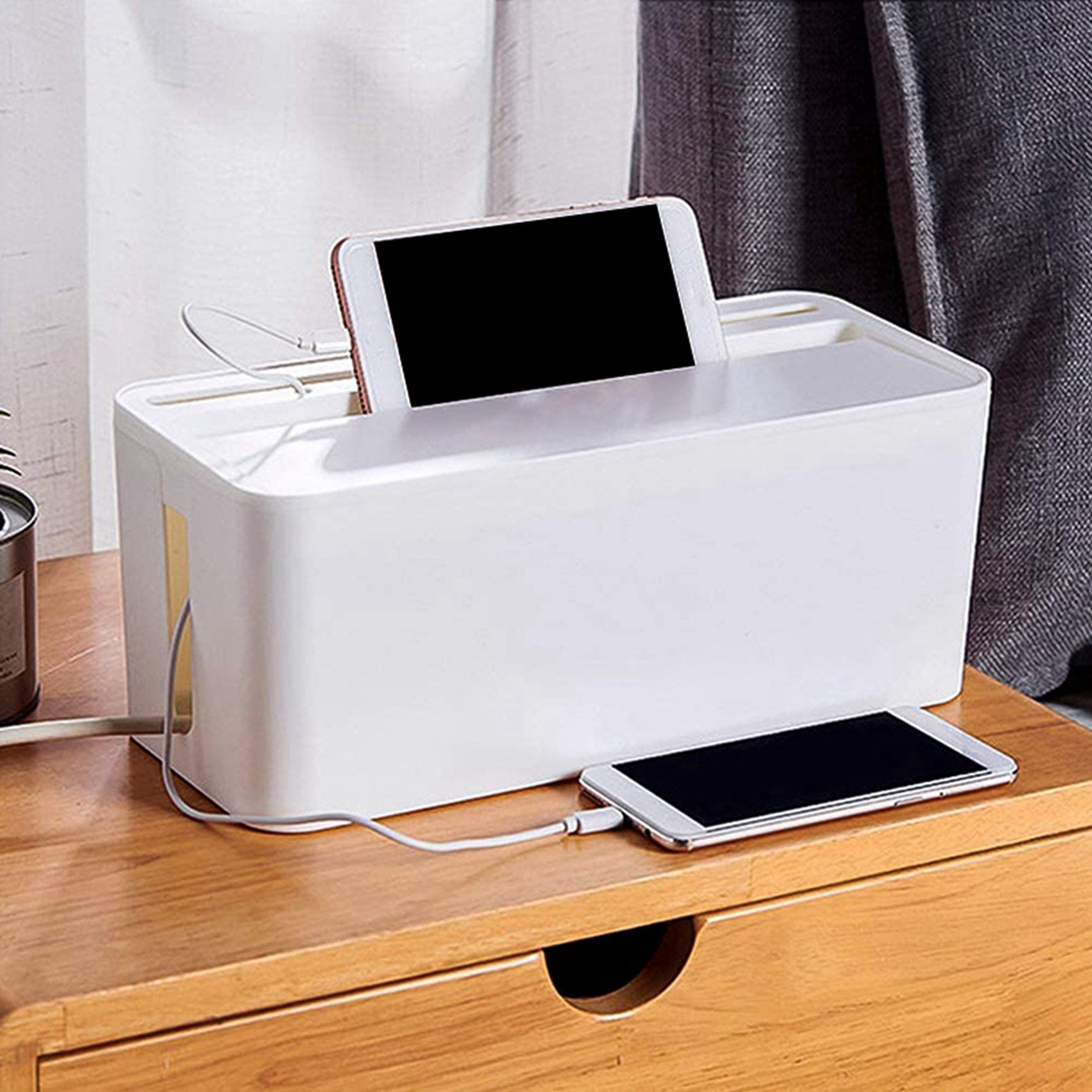 2X Cable Management Box, ABS Cable Organizer Cord Hider Box, Computer Power Lines, Route Cables, Under Desk Power Strip