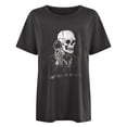thumbnail image 3 of Top de manga corta suelto con estampado de calavera retro desgastado y hombros caídos gris oscuro para mujer Fridja  gope1229, 3 of 5