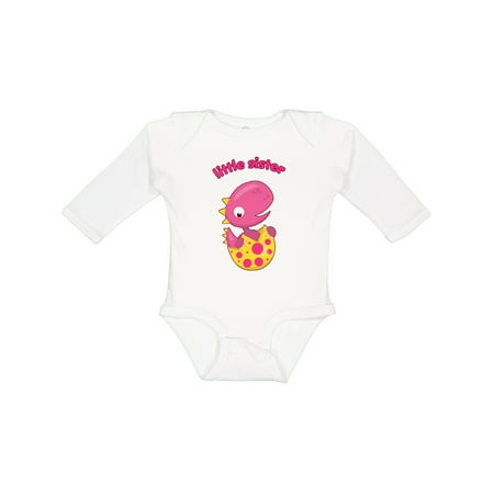 

Inktastic Little Sister-dino Gift Baby Girl Long Sleeve Bodysuit