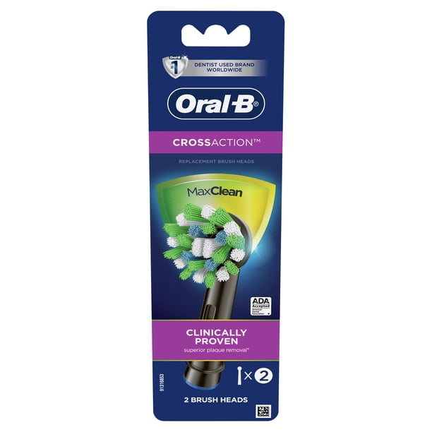 OralB CrossAction Electric Toothbrush Replacement Head, Black, 2 Ct