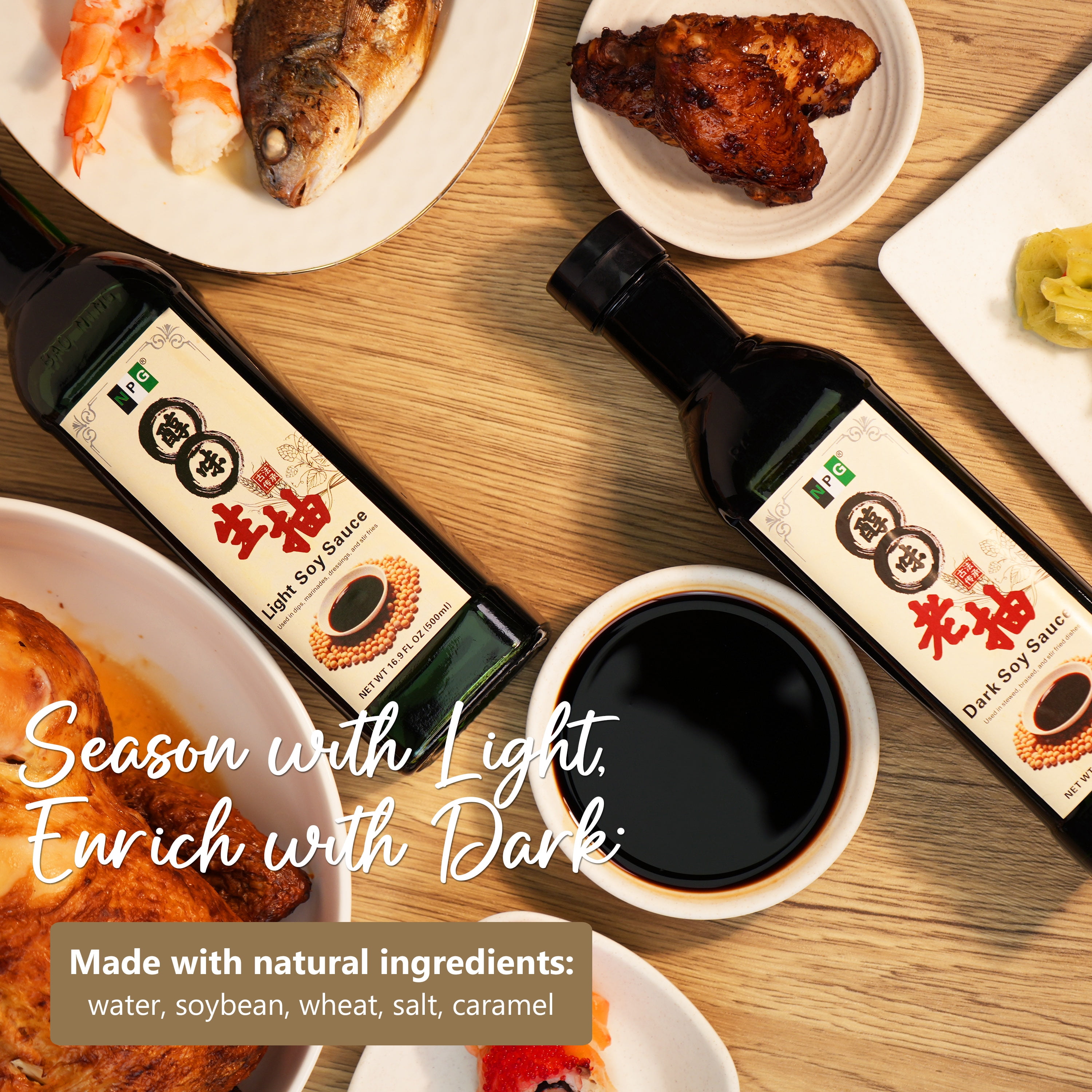 NPG Premium Tamari Light Soy Sauce 16.9 FL Oz (Pack of 2) , Sauces for Fish, Dumpling, Noodles, and Marinade Meat, Perfect Condiment for Japanese Sushi, Sashimi, Asian Stir Fry, Vegan Non-GMO