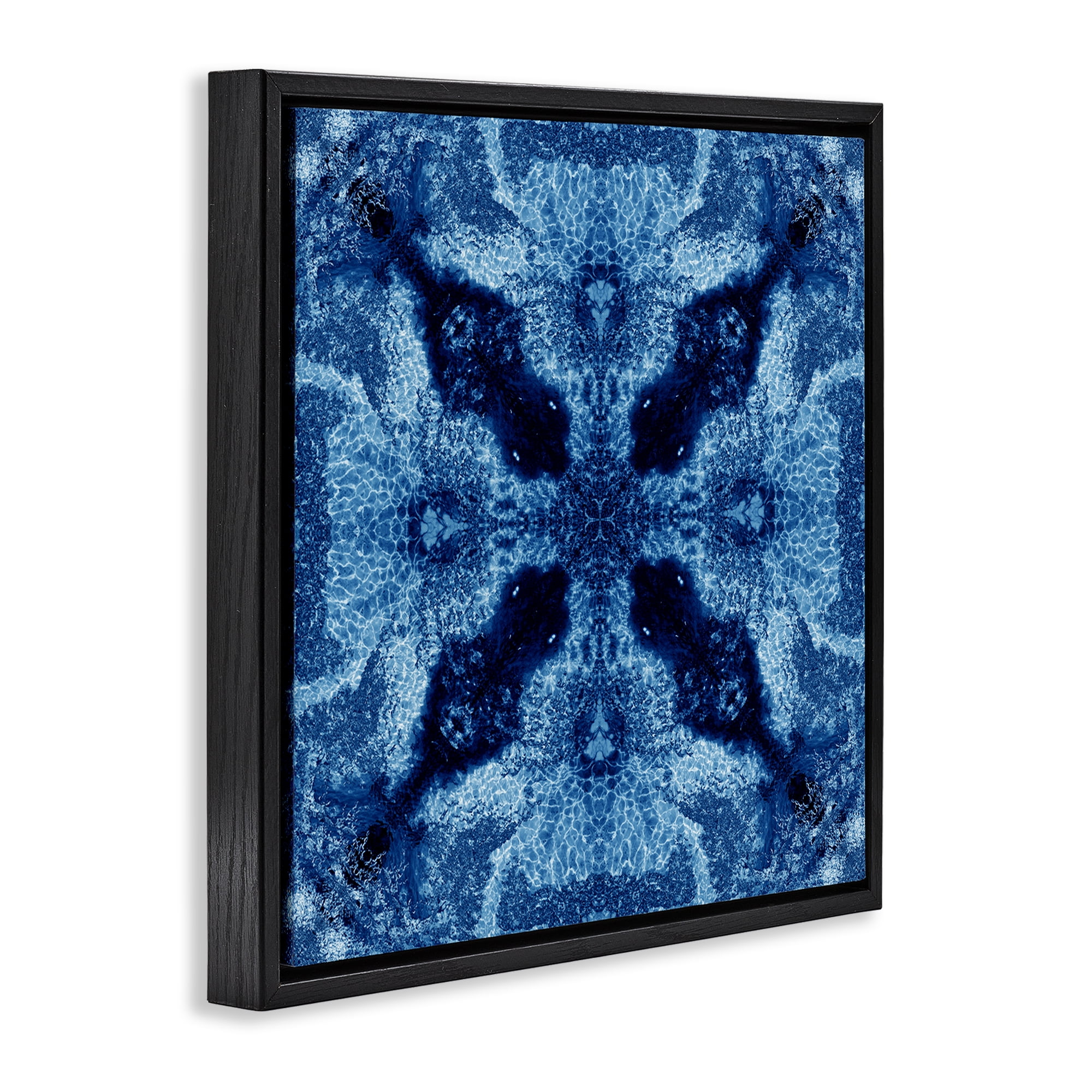 Stupell Industries Blue Mosaic Motif Abstract Painting Black Floater Framed Canvas Art Print Wall Art, 25 x 25
