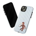 thumbnail image 3 of Adorable Curious Monkey with White Rabbit Phone Case, Cartoon Blue Striped iPhone Cover for iPhone 17 16 15 14 13 12 11 Plus Pro Max Mini, 3 of 6
