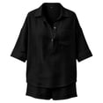 thumbnail image 5 of Women's 2 Piece Linen Short Set V Neck 3/4 Sleeve Oversized Beach Vacation, 5 of 9