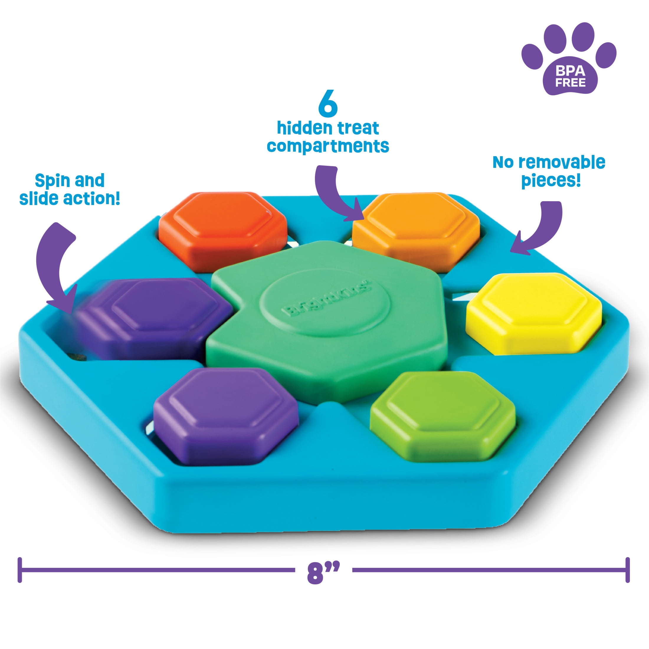 Brightkins  Spin & Seek Hexagon Treat Puzzle, Enrichment Slow Feeder Bowls, Interactive Dog Toys