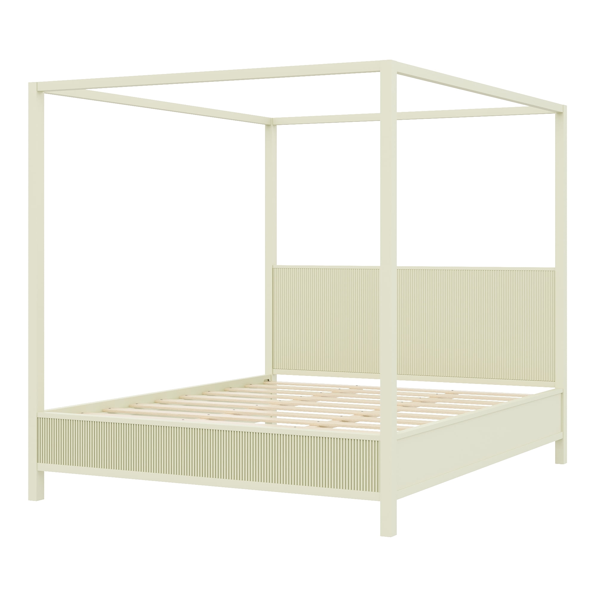 Euroco Wood King Size Canopy Platform Bed, Beige