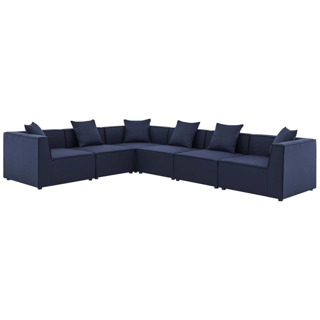 Modway Saybrook Canapé Sectionnel de Patio Extérieur Moderne en Tissu 6 Pcs, Bleu Marine