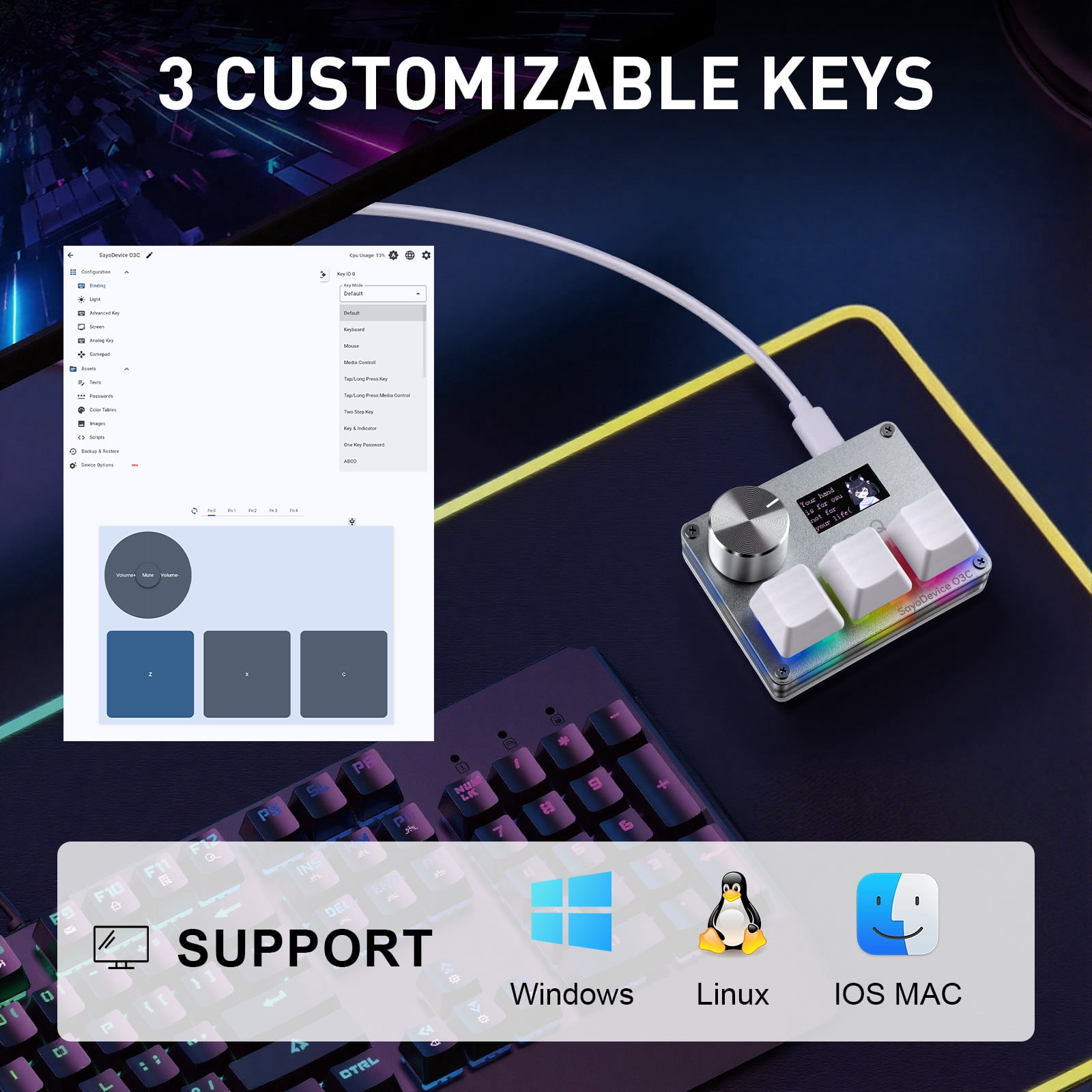 SayoDevice O3C Rapid Trigger Mini Keyboard Magnetic Switches Keyboard OSU Geometry Dash