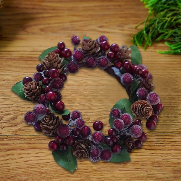 Uuiauoio Christmas Decor Mini Wreath Decorative Taper Candle Rings Candlestick Stand, Easter Fireplace Decorations,Holiday Decor for Dinner Wedding, Party Home Ornaments