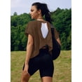 thumbnail image 5 of Camiseta de entrenamiento SENSERISE con espalda abierta de manga corta para mujer, color marrón, 5 of 5