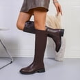 thumbnail image 5 of Women’s Round Toe Knee‑High Riding Boots, Smooth Leather Low Block Heel Tall Boots, Back Zipper Wide Calf Long Boots, 5 of 9