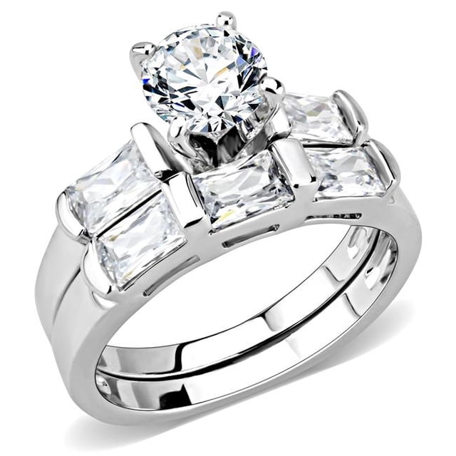 Women Rhodium Brass Ring with AAA Grade CZ in Clear - Size 8