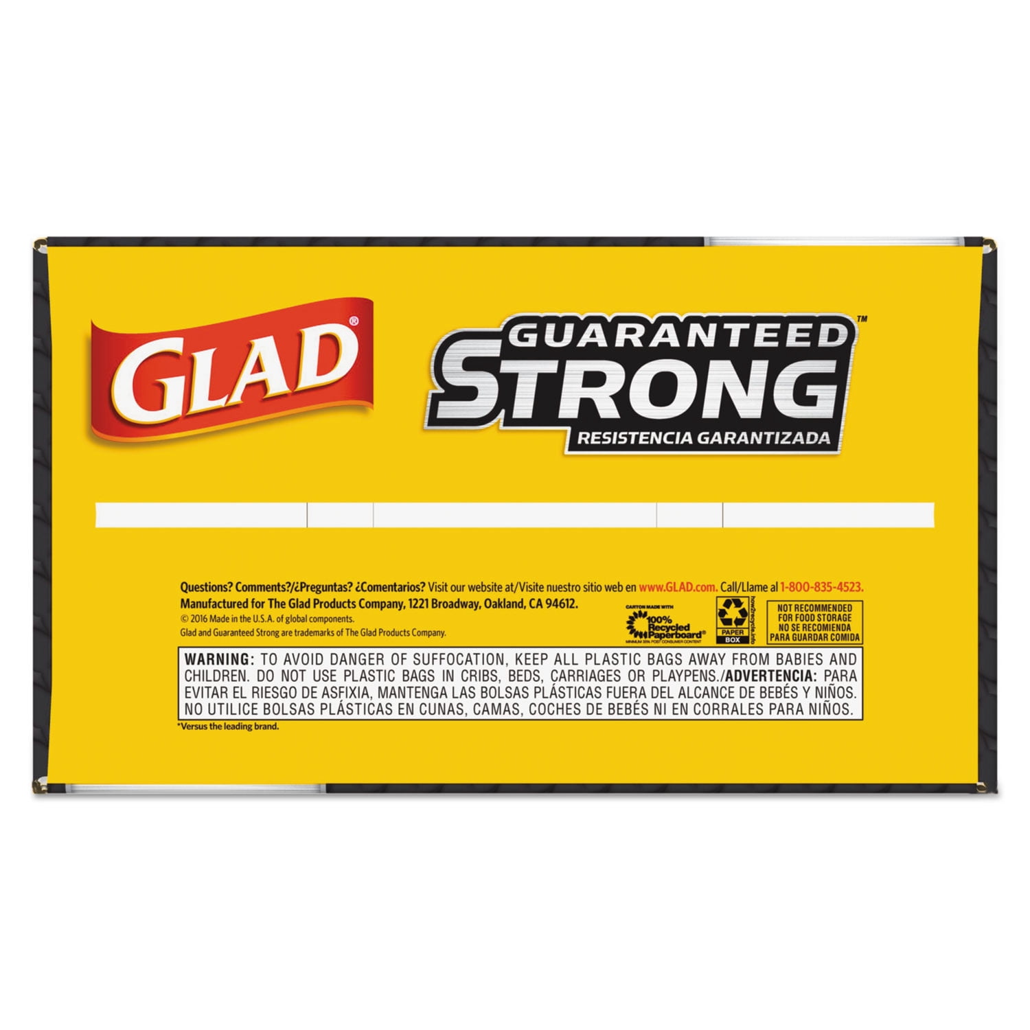 Glad Trash Bag Super Heavy Duty 30 x 33" 30 gal. 1.05 mil Case of 90