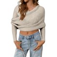 thumbnail image 6 of dGslk Womens Off Shoulder Sweater Wrap Knit Pullover Long Sleeve Casual Loose Fit Top for Autumn Winter Layering Style Beige L, 6 of 7