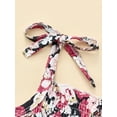 thumbnail image 6 of Seyurigaoka Baby Girls Romper and Headdress, Infant Floral Print Sleeveless Tie-up Shoulder Strap Jumpsuit, Pink/ Red/ White, 6 of 9