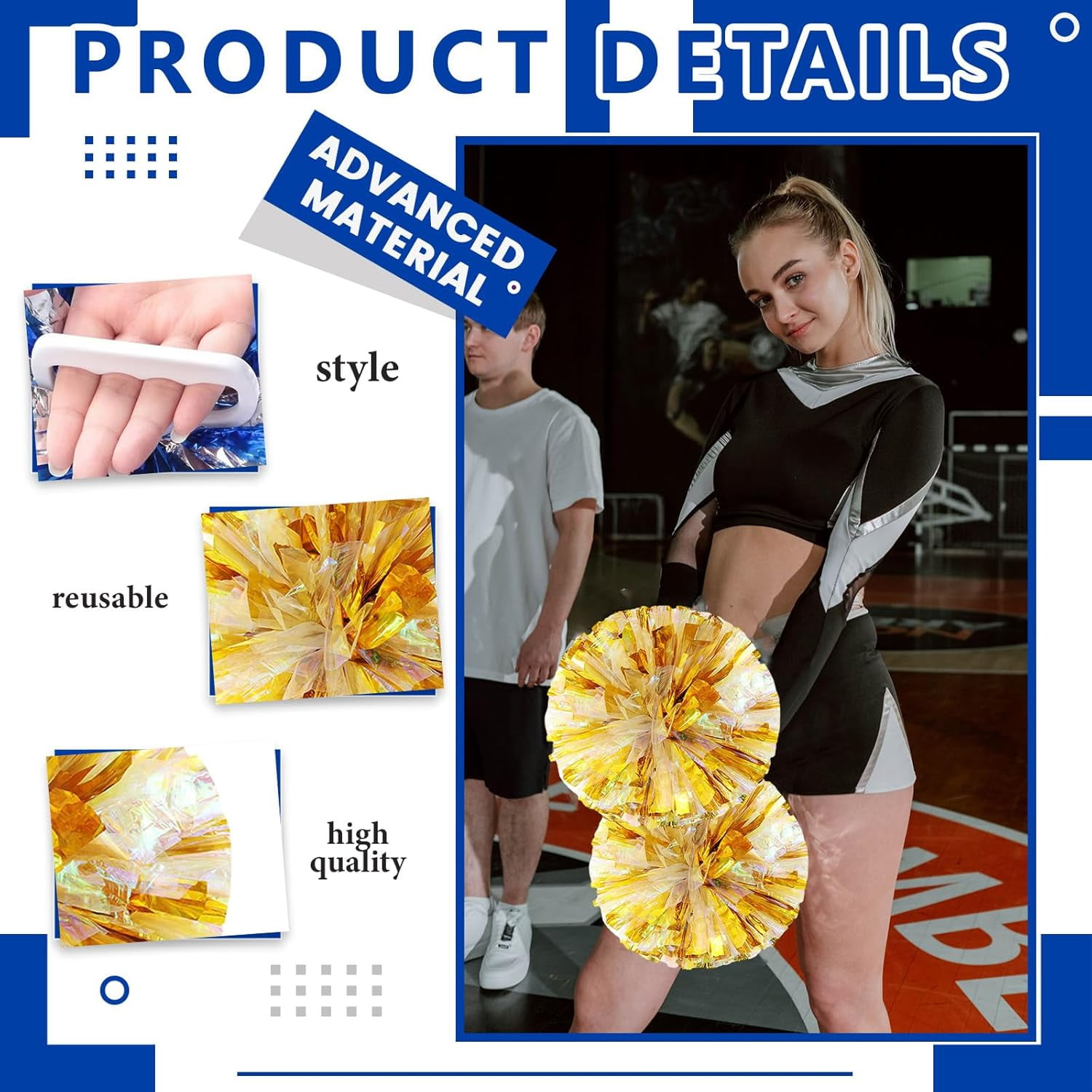24 PCS pom poms Cheerleading,13.8inch for Sports Teams, Dance Training, and Party Celebrations with Handle Rings