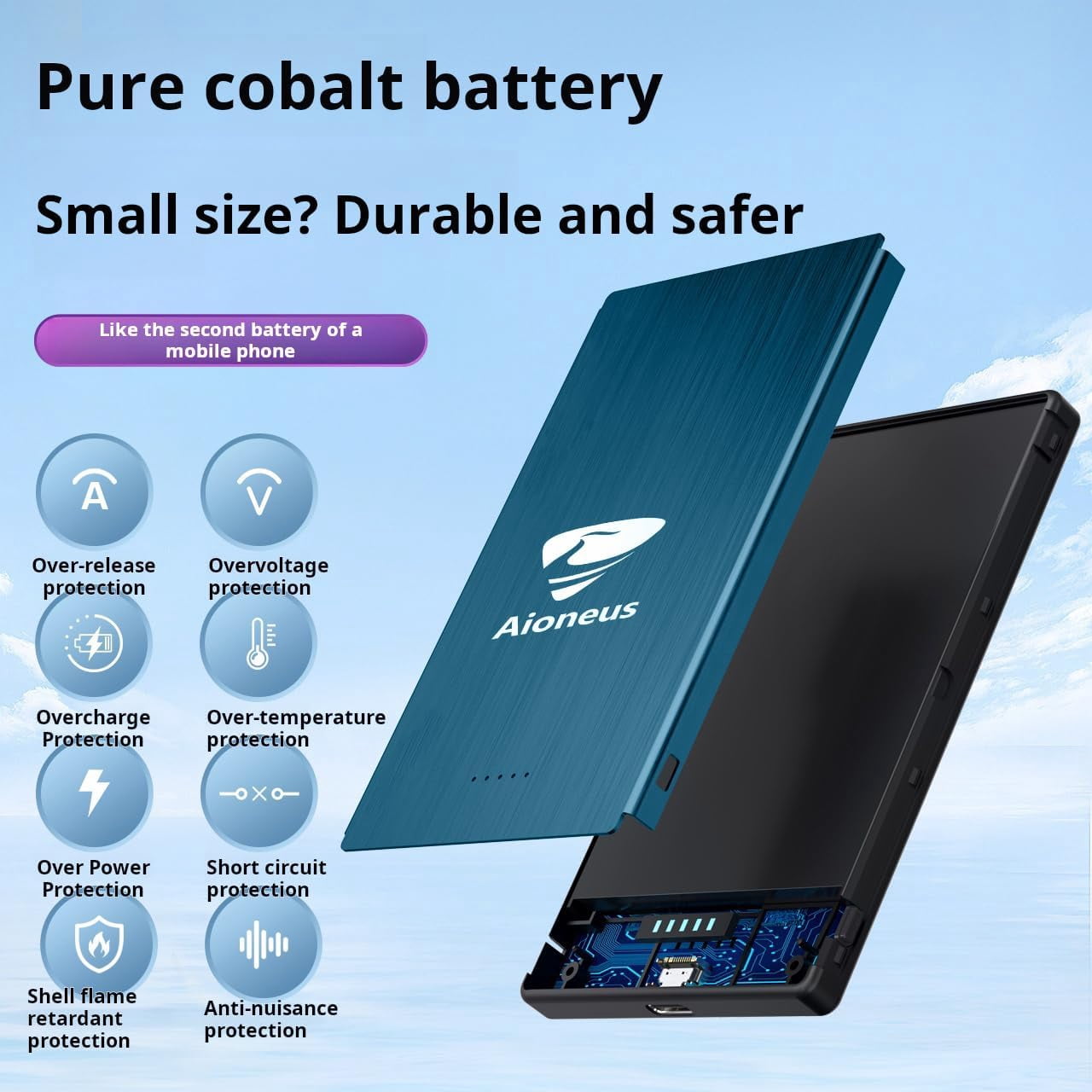 Aioneus Wireless Portable Charger 0.27 inch Ultra-Thin MagSafe Power Bank 5000mAh Magnetic Battery Pack for iPhone, Samsung, Blue