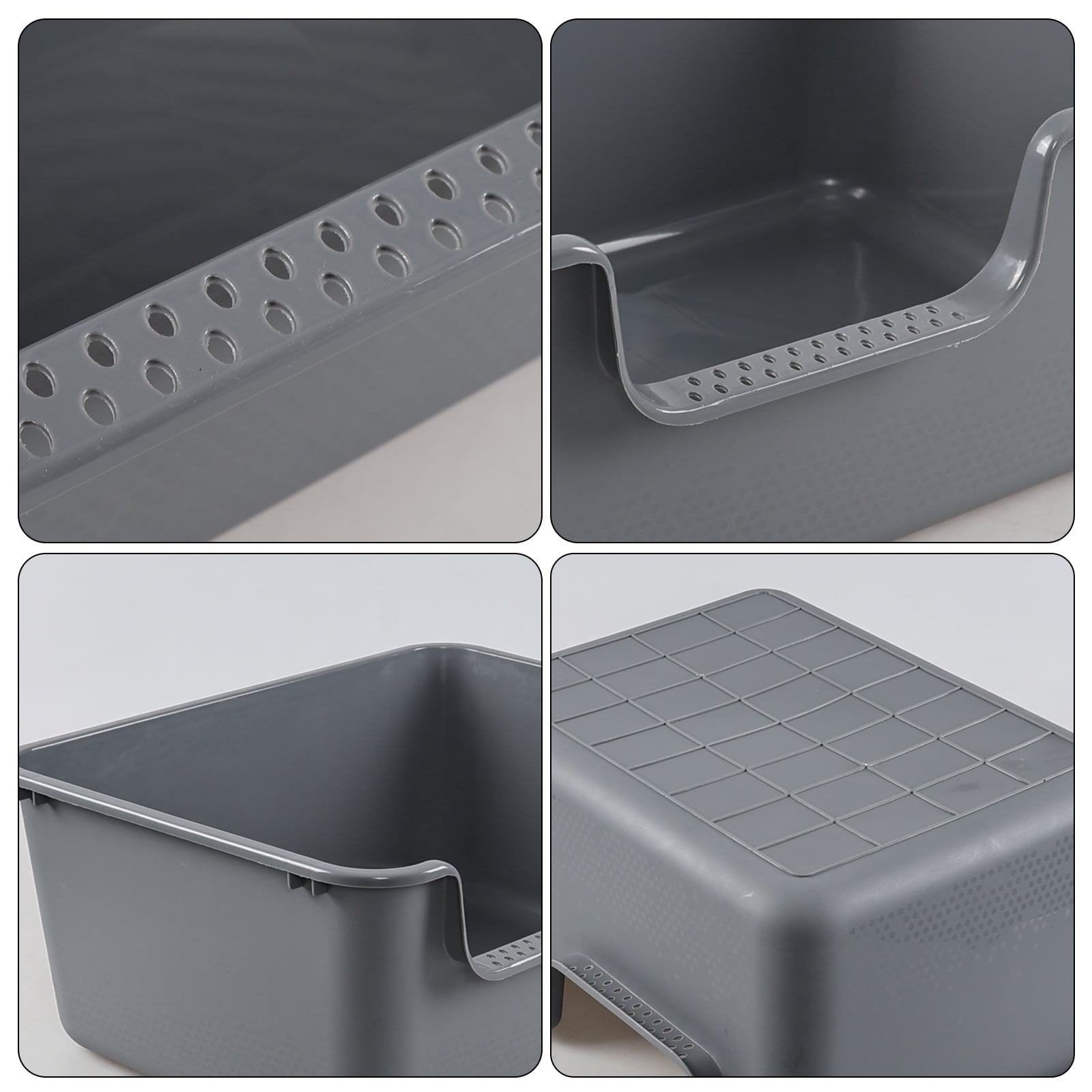Kekow 4-Pack Anti-Splashing Kitty Litter Box with Scoop, Plastic Open High Sided Cat Litter Box, Gray