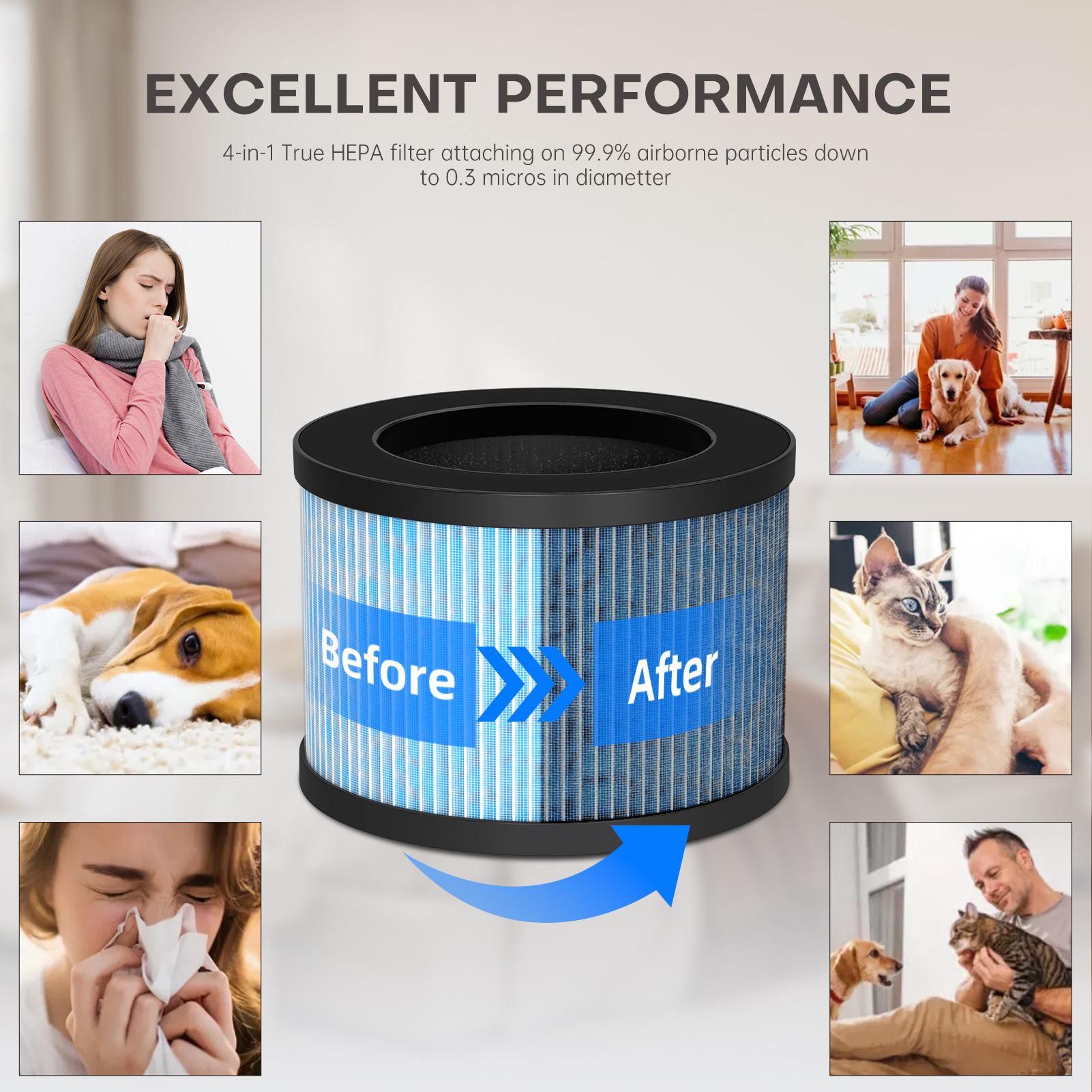 BREEZOME Air Purifier Replacement Filter for Model JH06/JH06A