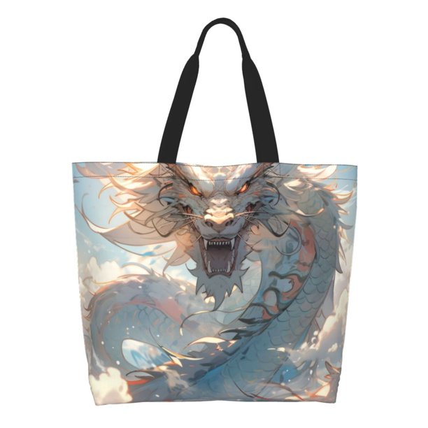 Balery Cool Cloud White Dragon Bolsa Tote Estilo Estético con Cremalleras, Bolsa de Hombro, Bolsa de Compras Grande y Plegable