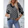 thumbnail image 4 of Women'S Cropped Plaid Sweater V-Neck Long Sleeve Crop Sweater Pullover Jumper Knit Top, 4 of 7
