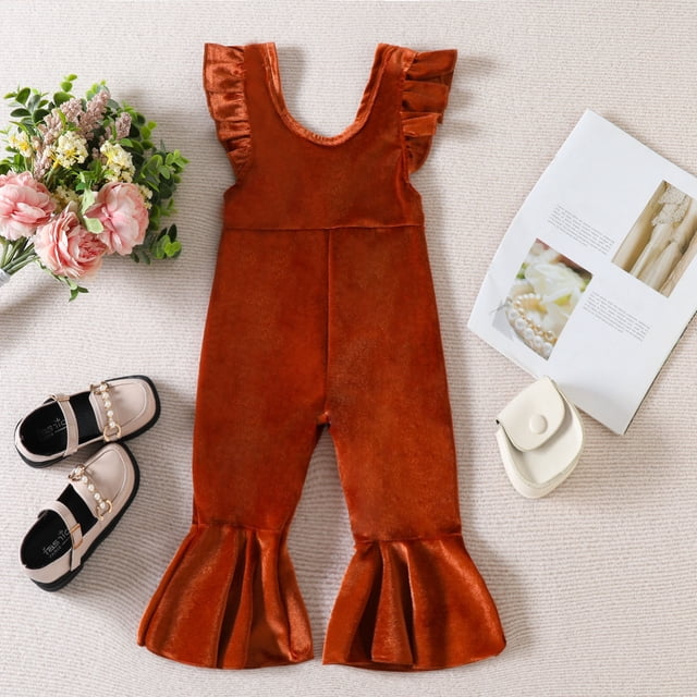 XDZJLR Combinaison pour Filles, Volants, Manches Volantes, Bas Évasés, 3-4 Ans