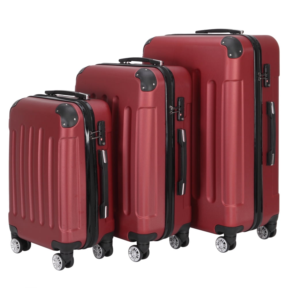 3 Piece Set, Suitcase Spinner Luggage Sets ABS Trolley Case Lightweight Durable Suitcase Double Wheels Suitcase Carry-On Luggage Suitcases TSA Lock 20/24/28 Inch (Wine Red)