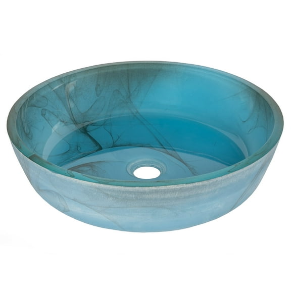 Eden Bath EB-GS51 Blue Mist Flat Bottom Glass Vessel Sink