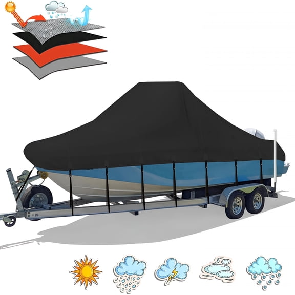 MISSMILE Center Console Boat Cover, 20-22FT Waterproof Heavy Duty Marine Grade Boat Cover Black