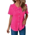 thumbnail image 4 of zbxnLI Women Casual Button down Blouses Tops Summer Short Sleeve Top Breathable Comfort Loose Ruffle Neck Outfits, 4 of 6