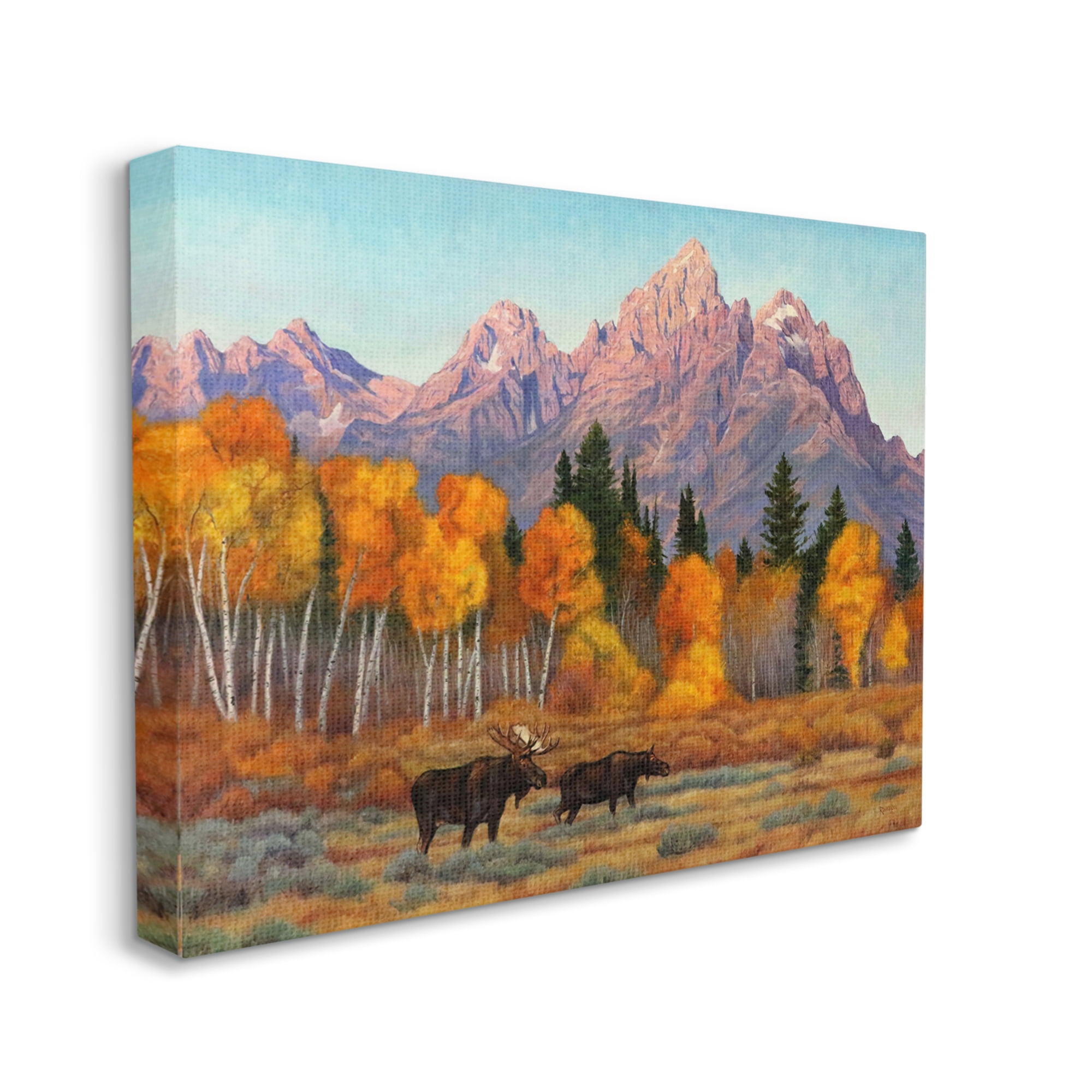 Stupell Industries Wildlife with Autumn Scenery Landscape Painting Gallery Wrapped Canvas Art Print Wall Art, 20 x 16