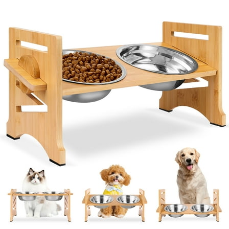 TIJITY Elevated Dog Bowls, Adjustable Raised Dog Bowl Stand for Small Puppy and Cats, 15°Tilted Elevated Cat Bowls, Pet Food Feeder
