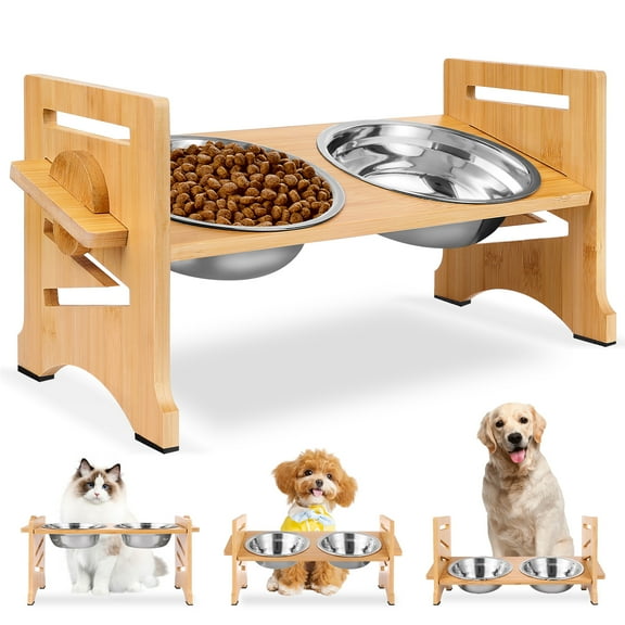 TIJITY Elevated Dog Bowls, Adjustable Raised Dog Bowl Stand for Small Puppy and Cats, 15°Tilted Elevated Cat Bowls, Pet Food Feeder