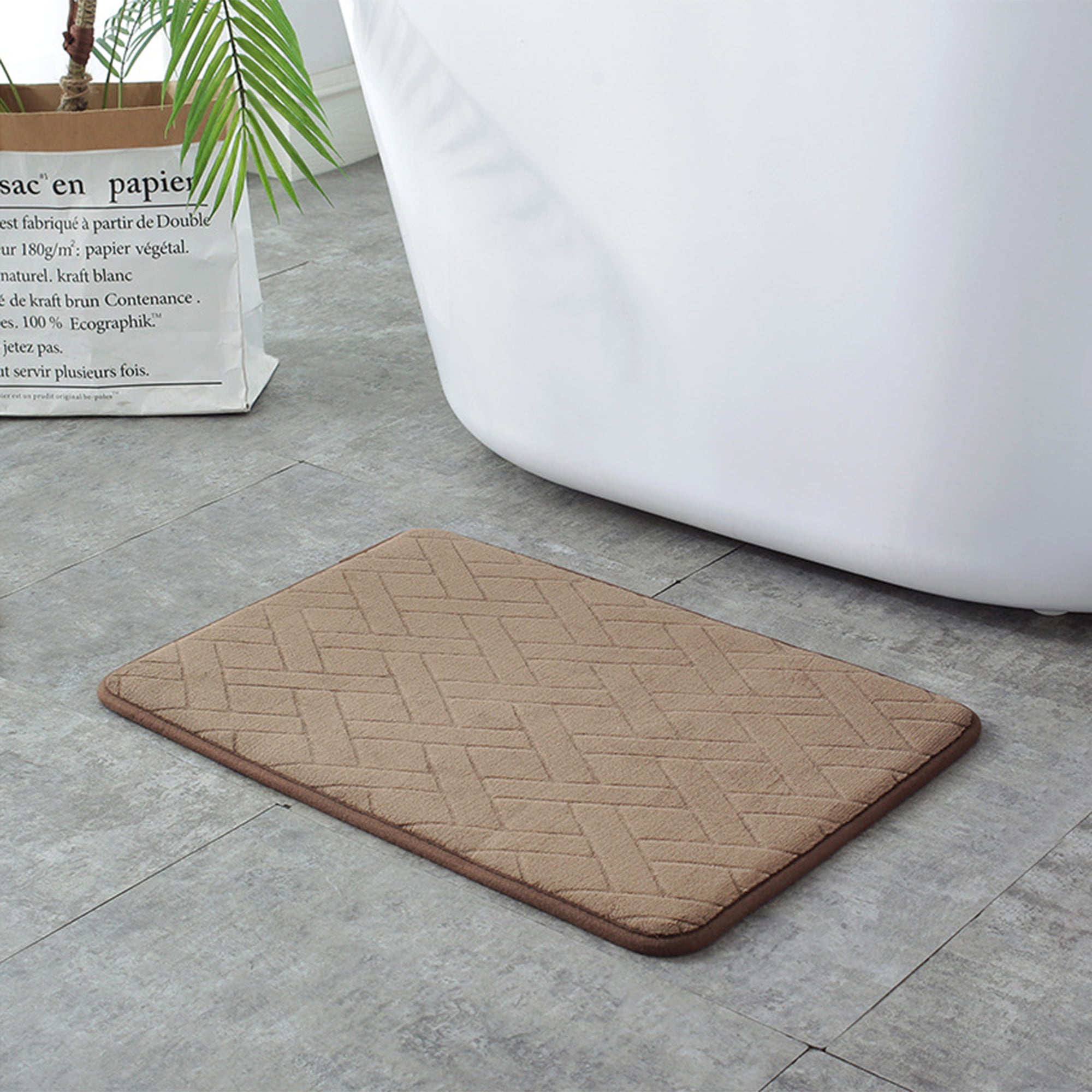 Unique Bargains Bathroom Mat Memory Foam Non-Slip Bath Rugs Brown 16" x 24"