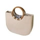 thumbnail image 1 of EeaseMX Bolso de hombro de paja para mujer, moderno, redondo, con asa de madera, de diseñador de marca, para playa, verano, viajes, bolso de mano (caqui), 1 of 7