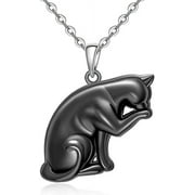 Black Cat Necklace for Women - Sterling Silver Pendant Jewelry for Cat Lovers - Unique Halloween Birthday Gift Ideas