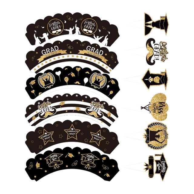 Party Supplies Set 2026 Graduation Cupcake Toppers 2026 Graduation Cupcake Liners Decorations with Picks Grad Cake Topper and Decoration Kit,Balloon Set,Banner Set,Table Decor,Confetti,Party Favors,E