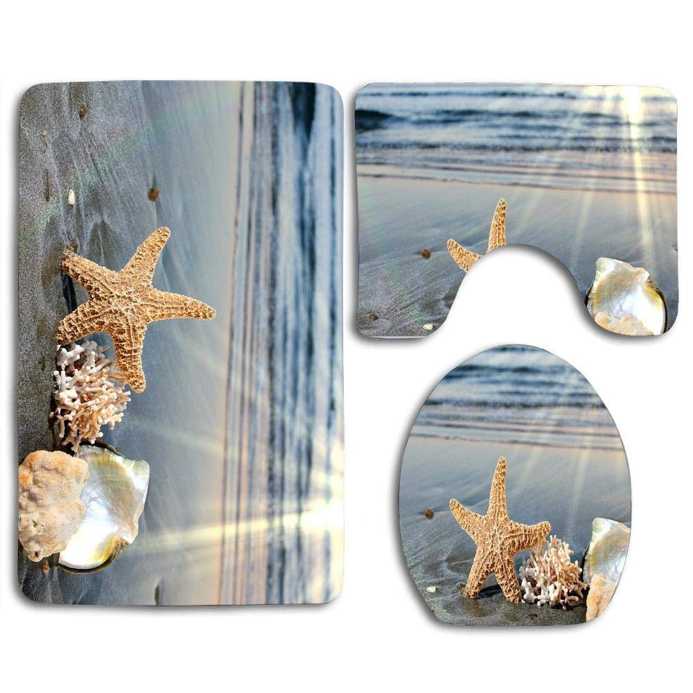 Details about   Shallow Sea Shell Beach Shower Curtain Toilet Cover Rug Mat Contour Rug Set 