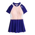 thumbnail image 1 of Robe de Maillot une Pièce pour Fille à Manches Courtes, Patchwork Uni, 9-16 Ans, Adolescente, Étudiante, Enfant, Maillot de Compétition, Tenue de Plage, 1 of 5