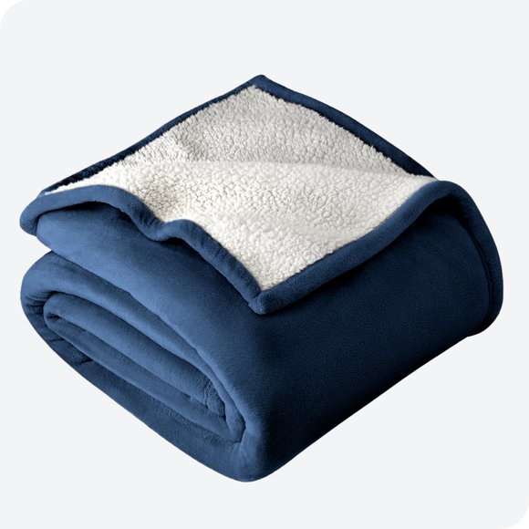 Bare Home Plush Sherpa Bed Blanket - Fluffy & Soft - Reversible - Lightweight - Full/Queen, Dark Blue