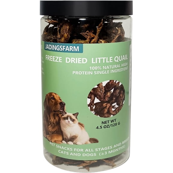 Freeze Dried Little Quail, 4.5 Oz Freeze dried Quail Dogs Cat Treats, Single Ingredient Freeze Dried Cat and Dog Treats Delicious Training Snacks, Natural Food Healthy Animal Protein Pet Food