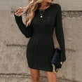 thumbnail image 3 of Kixjoy Long Sleeve Sweater Dress for Women Fashion Cable Knit Fall Sweater Dress Casual Ribbed Crew Neck Dresses Warm Slim Fit Fall Outfits for Women, Black XL, 3 of 7