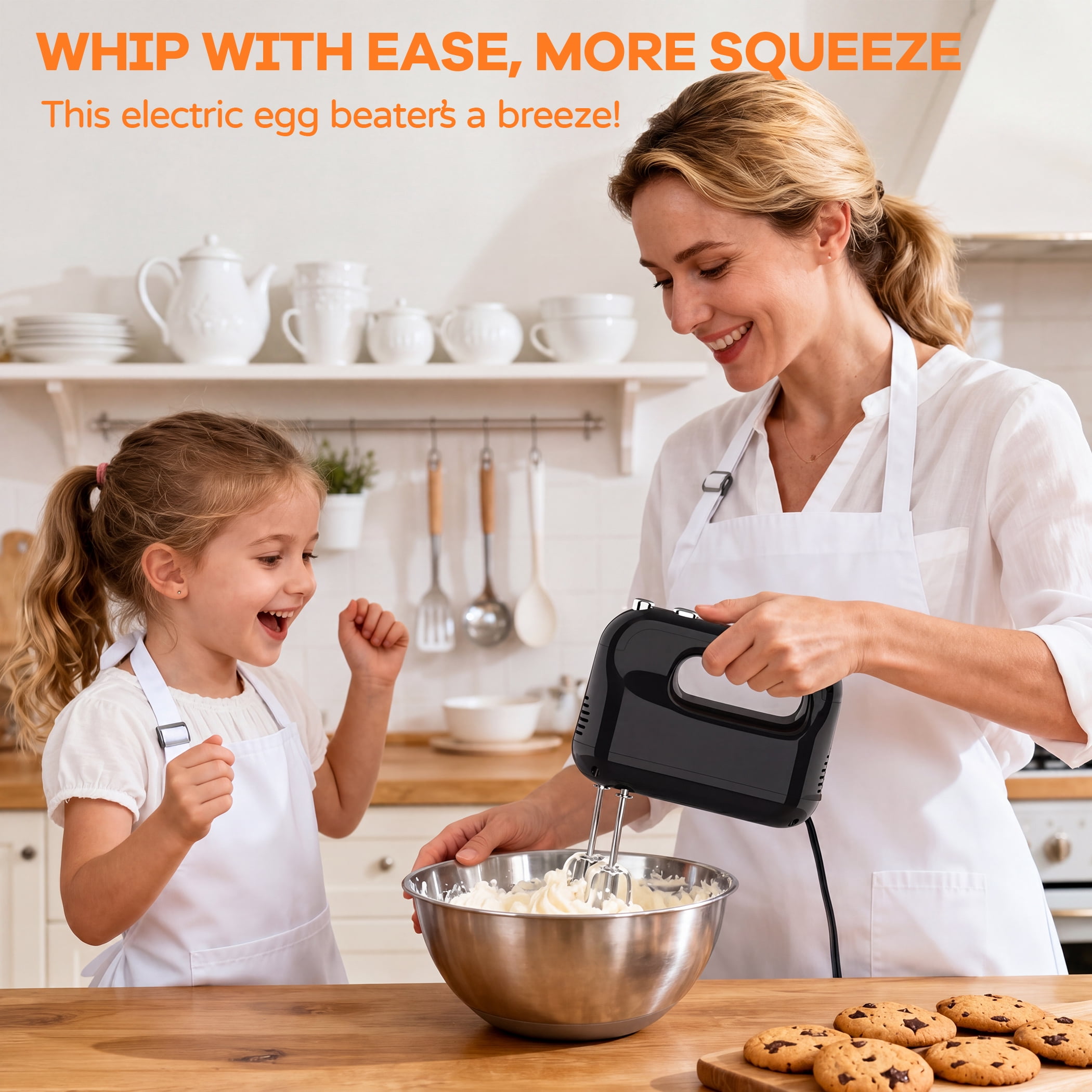 Hivroo Electric Hand Mixer, 5-Speed with Stainless Steel Beaters & Dough Hooks for Baking Cake Egg Cream Food